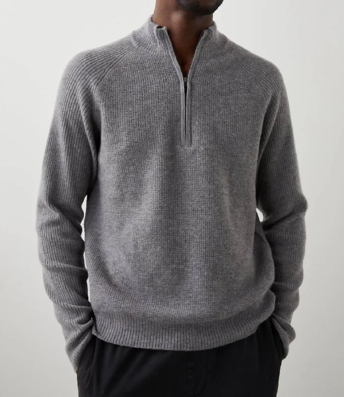 Stark Quarter Zip Sweater In Finch Wool Fabric Cashmere Fabric Tweed Fabric