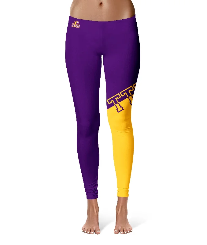 Tennessee Tech Golden Eagles TTU Game Day Leg Color Block Purple Gold Yoga Leggings for Women by Vive La Fete Cozy Reflective Detail Leggings