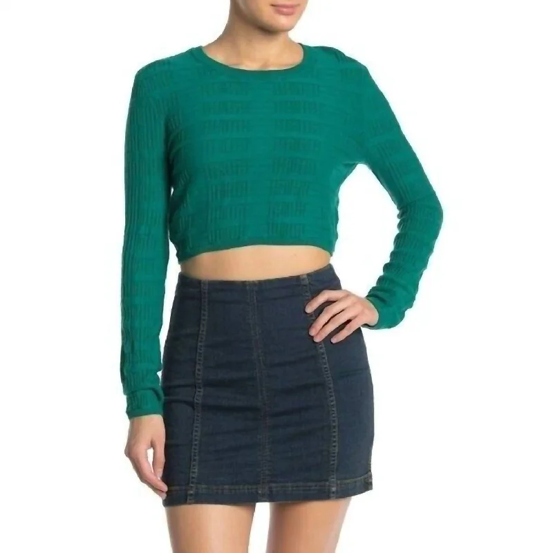 Textured Crop Sweater In Green Thin Thick Dense