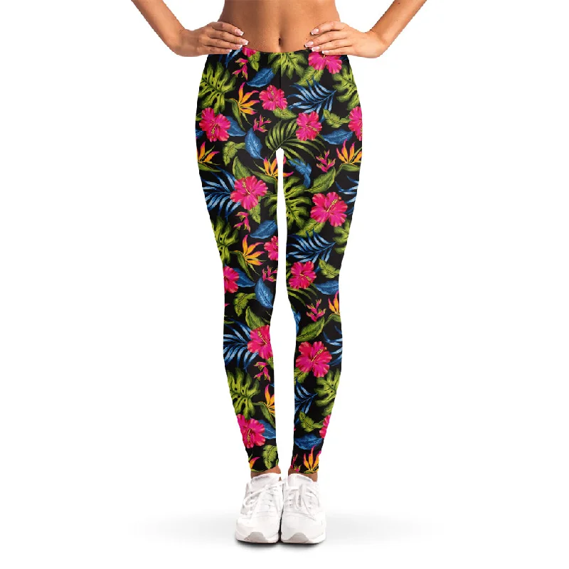 Tropical Bird Of Paradise Pattern Print Women's Leggings Trendy Side-Pocket Leggings