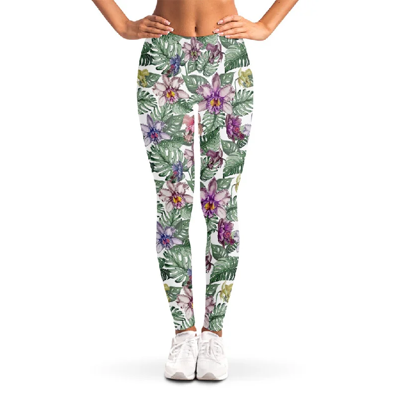 Tropical Cattleya Pattern Print Women's Leggings Cozy Full-Length Workout Leggings