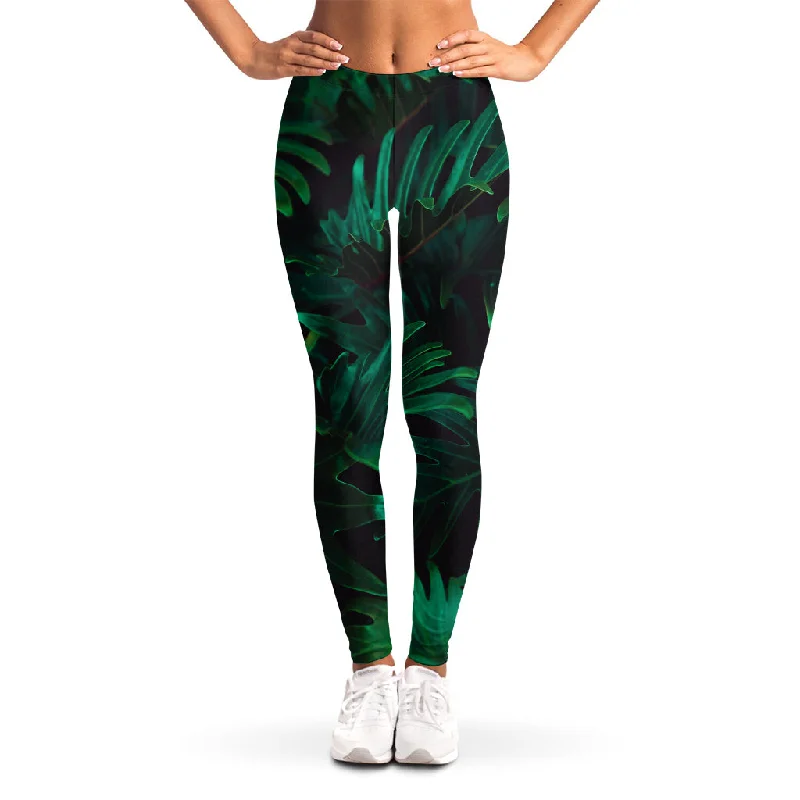 Tropical Fern Leaf Print Women's Leggings Chic Floral Print Leggings