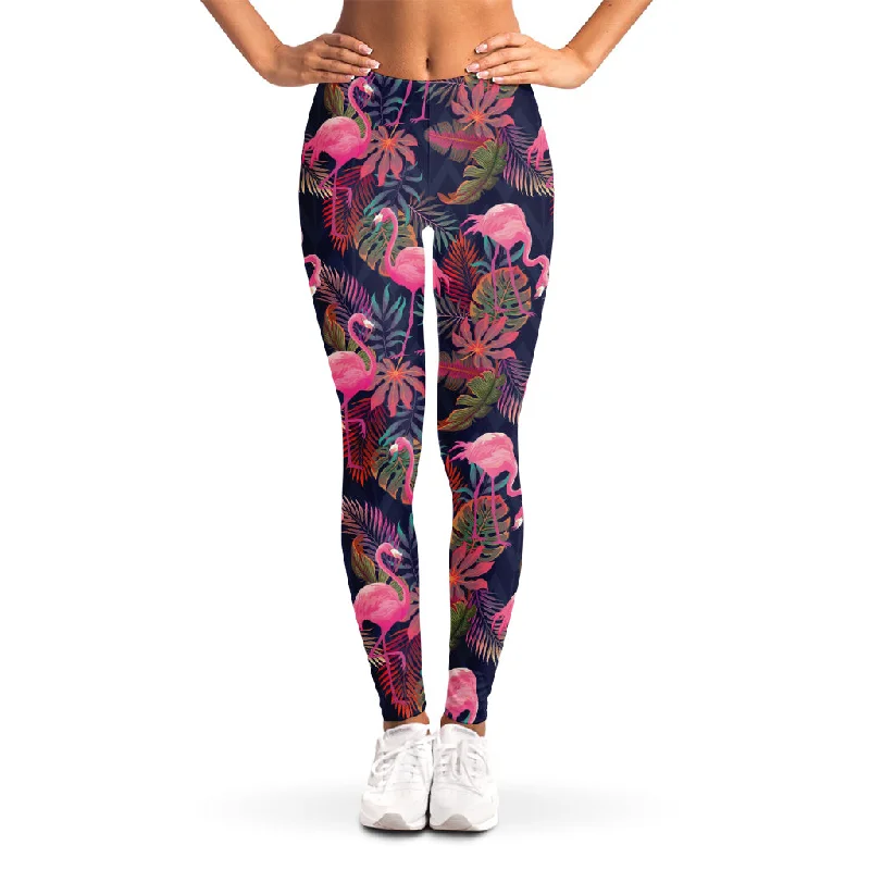 Tropical Flamingo Aloha Pattern Print Women's Leggings Elegant Metallic Leggings