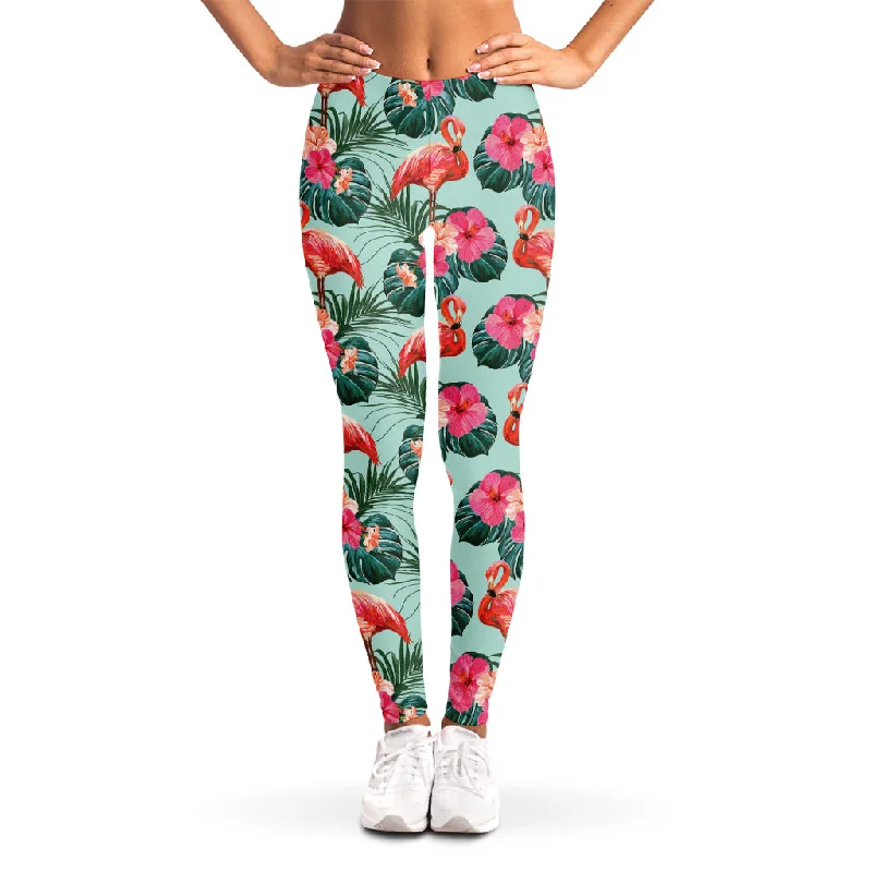 Tropical Floral Flamingo Pattern Print Women's Leggings Comfortable Fleece-Lined Leggings