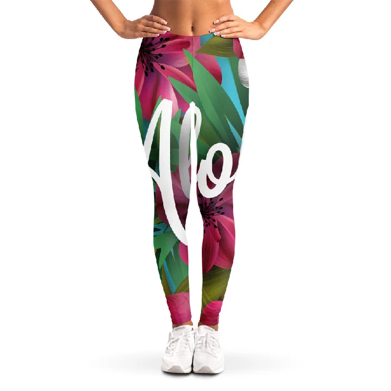 Tropical Flower Aloha Print Women's Leggings Trendy Mesh Leggings