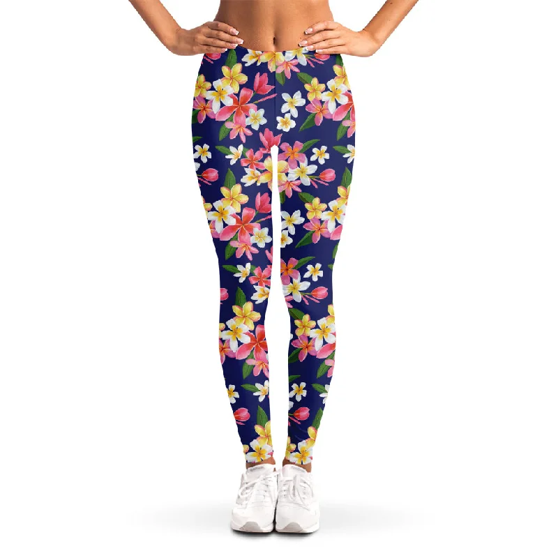 Tropical Frangipani Plumeria Print Women's Leggings Elegant Velvet Leggings