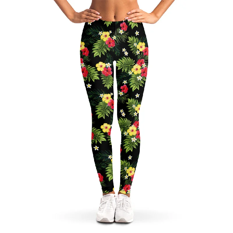 Tropical Hibiscus Aloha Pattern Print Women's Leggings Trendy Minimalist Leggings