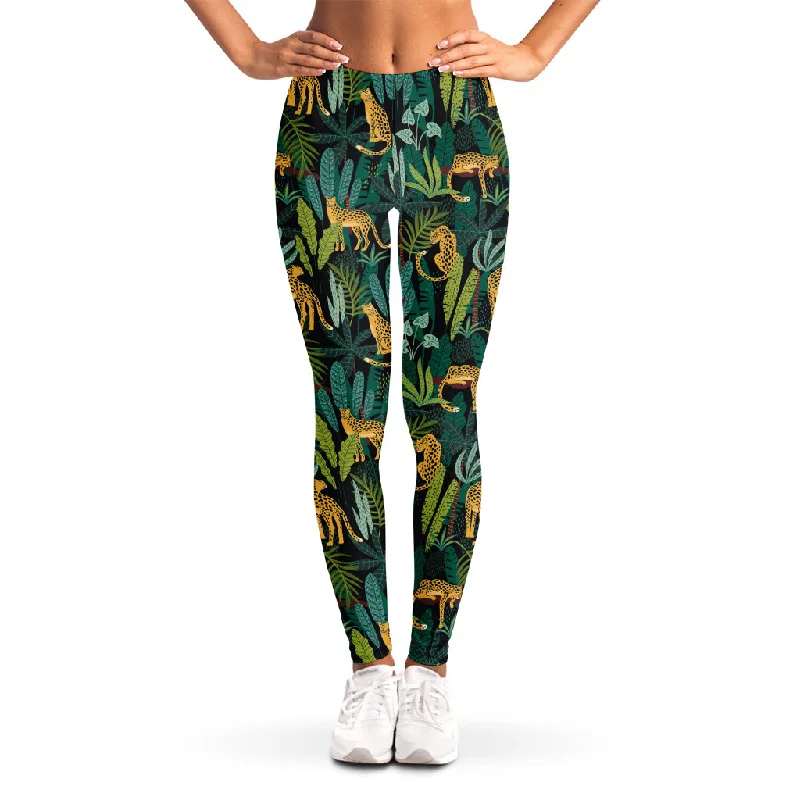 Tropical Jaguar Pattern Print Women's Leggings Fashionable Minimal Active Leggings