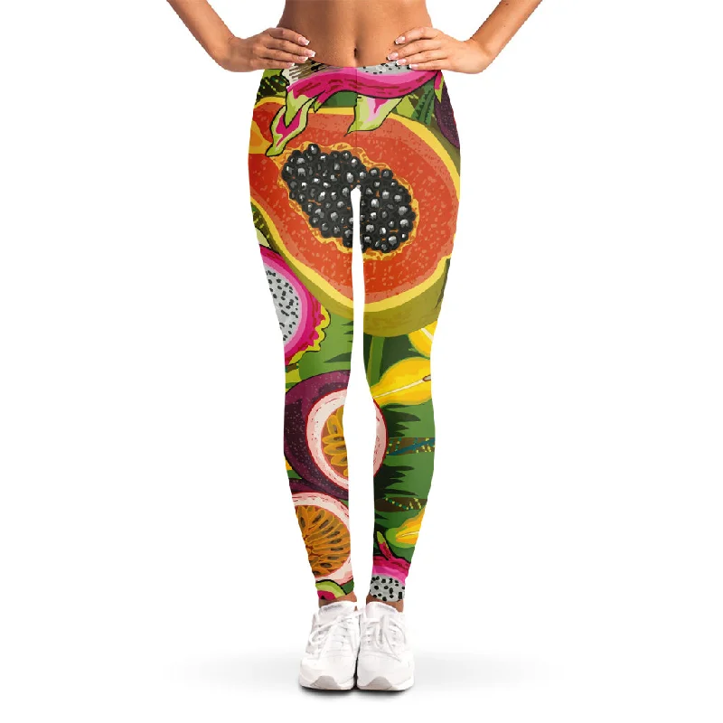 Tropical Jungle Fruits Pattern Print Women's Leggings Trendy Colorblock Print Leggings