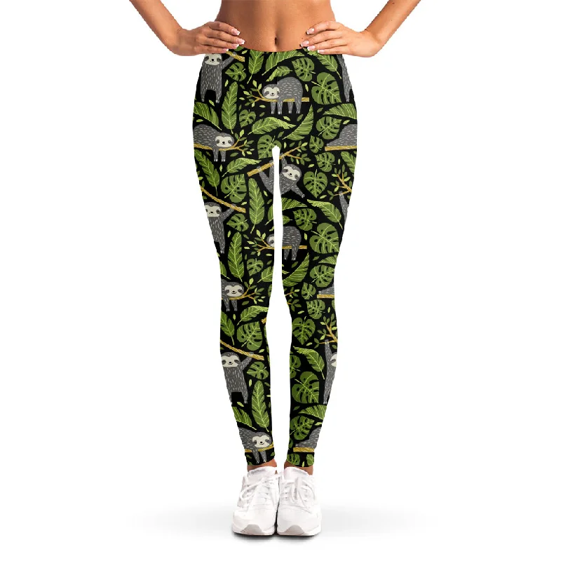 Tropical Sloth Pattern Print Women's Leggings Trendy High-Waist Tummy Control Leggings