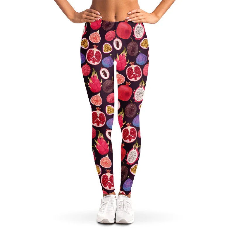 Tropical Summer Fruits Pattern Print Women's Leggings Stylish Pockets Active Leggings