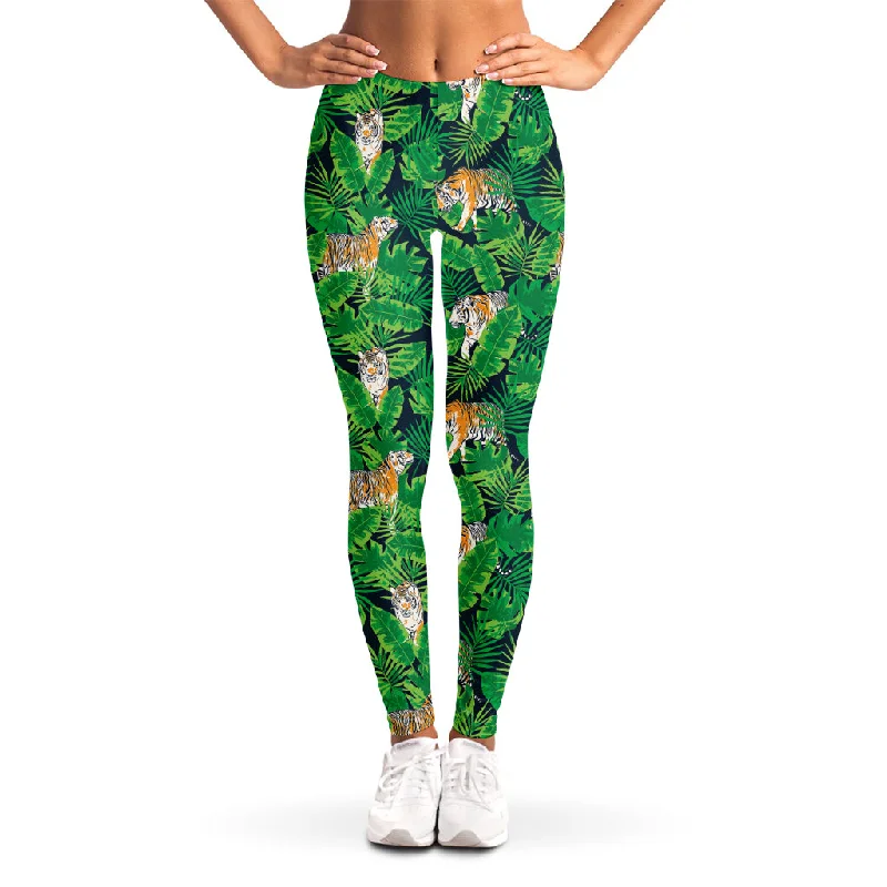 Tropical Tiger Pattern Print Women's Leggings Trendy Seamless Fit Leggings