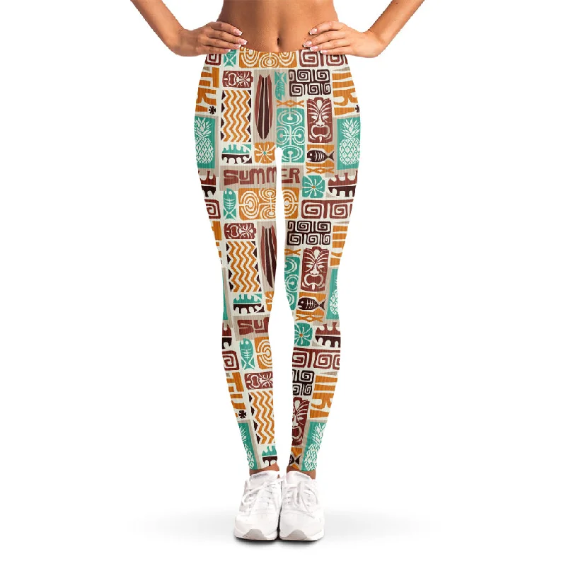 Tropical Tiki Pattern Print Women's Leggings Elegant Embellished Leggings