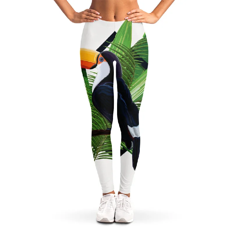 Tropical Toco  Toucan Print Women's Leggings Elegant Shiny Black Leggings