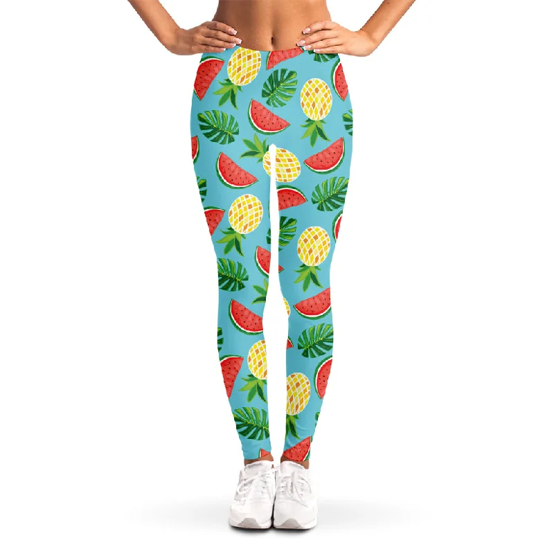 Tropical Watermelon And Pineapple Print Women's Leggings Trendy Side-Pocket Leggings