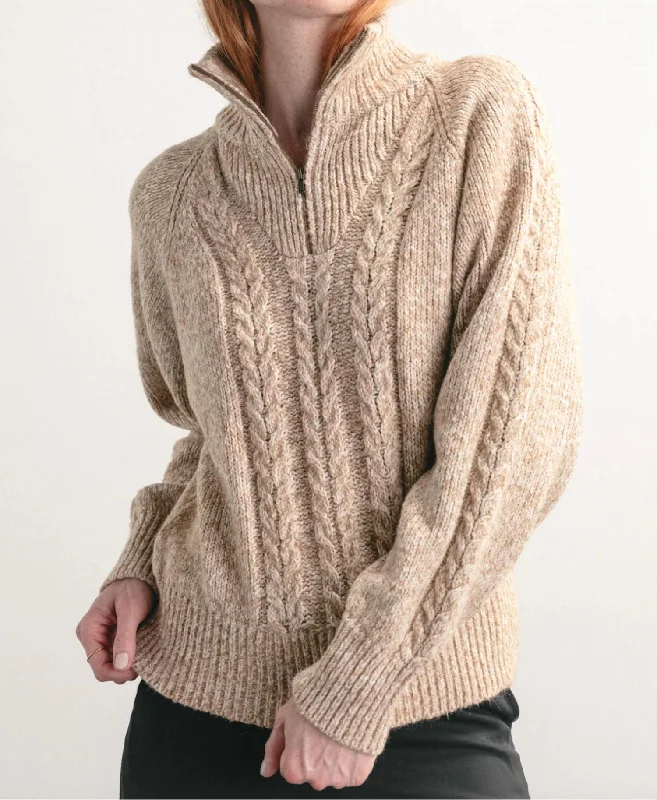 Trusty Cable Knit Sweater In Desert Sand Fitted Loose Oversized