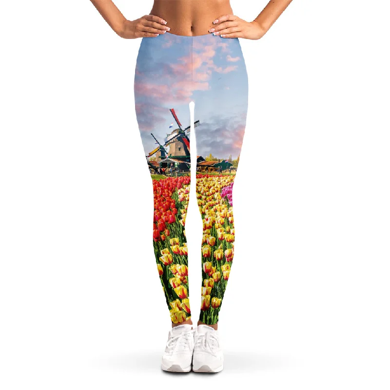 Tulip Field Print Women's Leggings Cozy Full-Length Workout Leggings