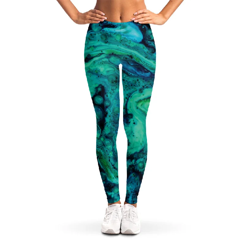 Turquoise Acid Melt Print Women's Leggings Comfortable Capri-Length Leggings