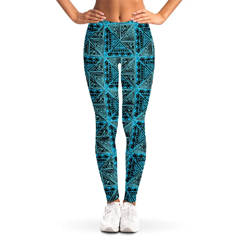 Turquoise African Ethnic Pattern Print Women's Leggings Chic Floral Print Leggings