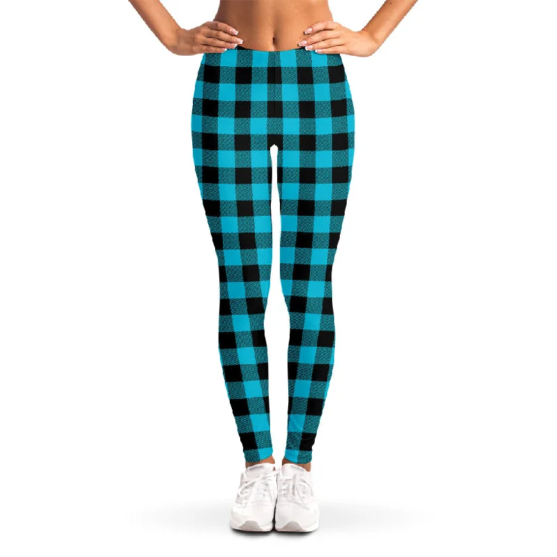 Turquoise And Black Buffalo Check Print Women's Leggings Casual Slim-Fit Leggings