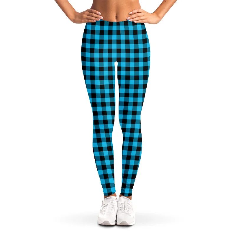 Turquoise And Black Check Pattern Print Women's Leggings Cozy Sweat-Wicking Leggings