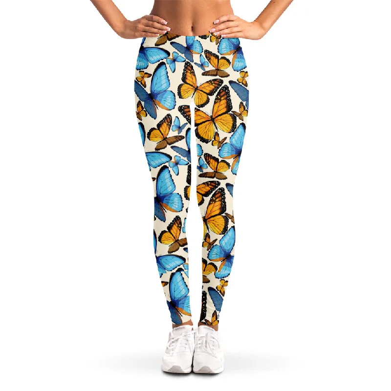 Turquoise And Orange Butterfly Print Women's Leggings Trendy Activewear Leggings