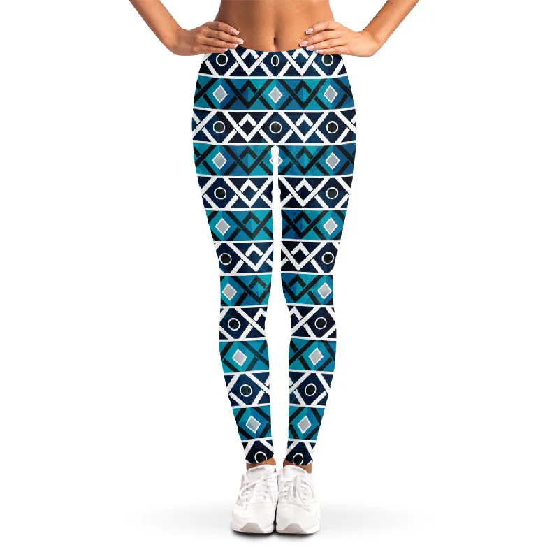 Turquoise Aztec Geometric Pattern Print Women's Leggings Trendy Sports Performance Leggings