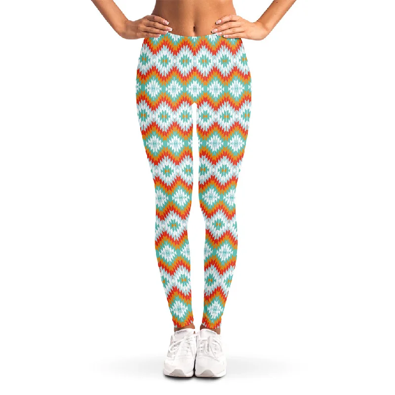 Turquoise Native American Pattern Print Women's Leggings Comfortable Athletic Tights