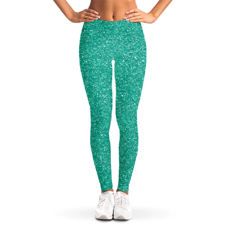 Turquoise (NOT Real) Glitter Print Women's Leggings Fashionable Printed Leggings