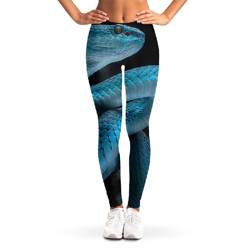 Turquoise Snake Print Women's Leggings Elegant Sheer Leggings