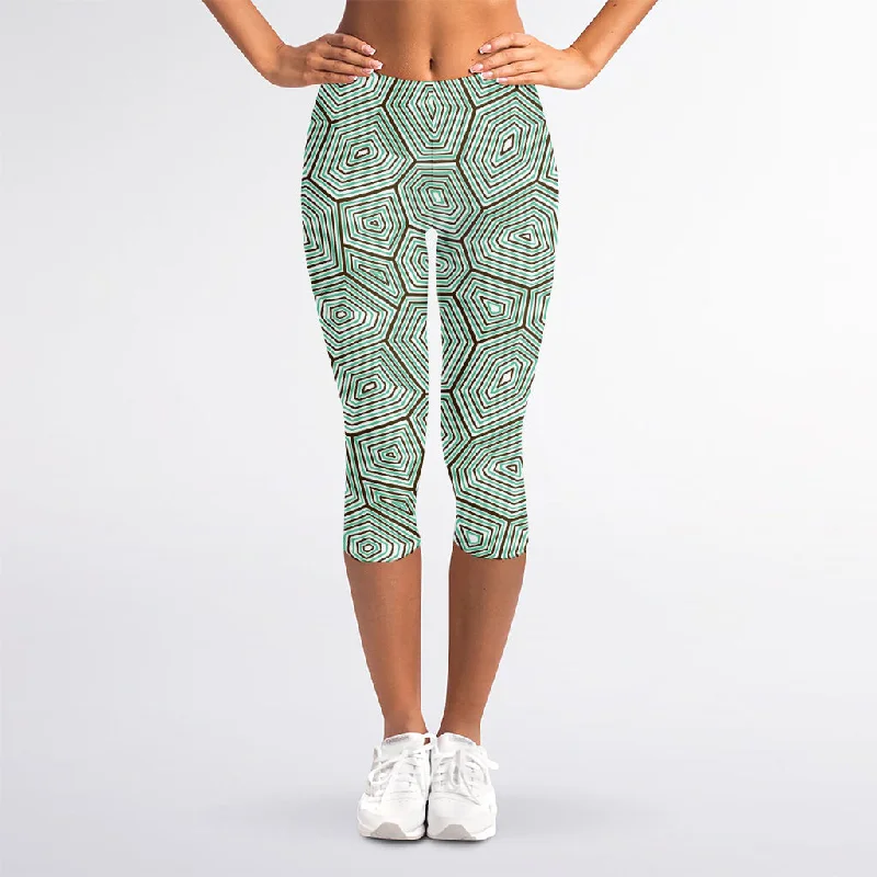 Turtle Shell Pattern Print Women's Capri Leggings Comfortable Lounge Leggings