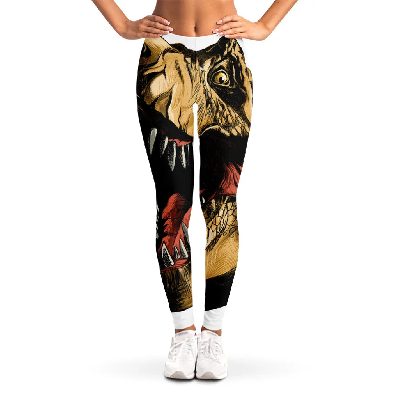 Tyrannosaurus Rex Head Print Women's Leggings Fashionable High-Rise Workout Leggings