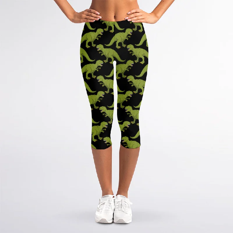 Tyrannosaurus Rex Pattern Print Women's Capri Leggings Casual Sporty Leggings