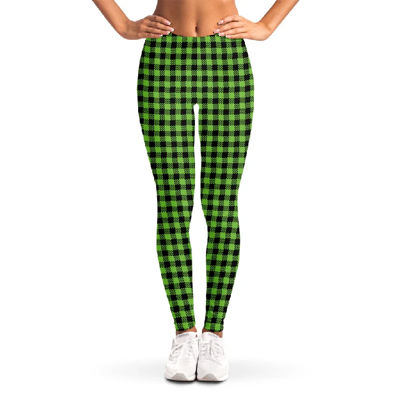 UFO Green Buffalo Plaid Print Women's Leggings Chic Printed Yoga Pants