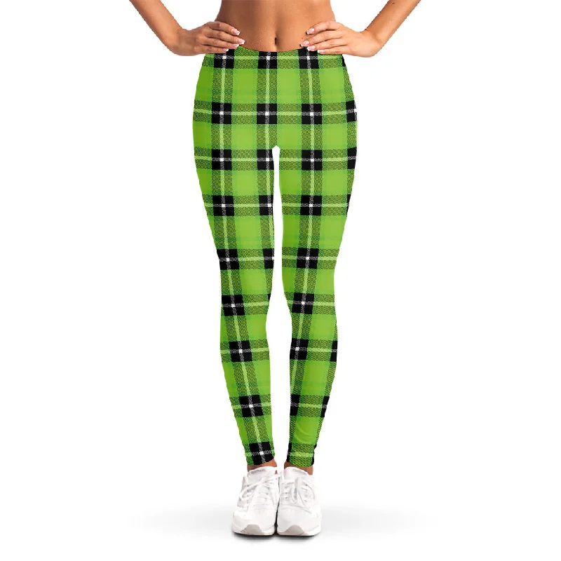 UFO Green Tartan Pattern Print Women's Leggings Comfortable Running Leggings