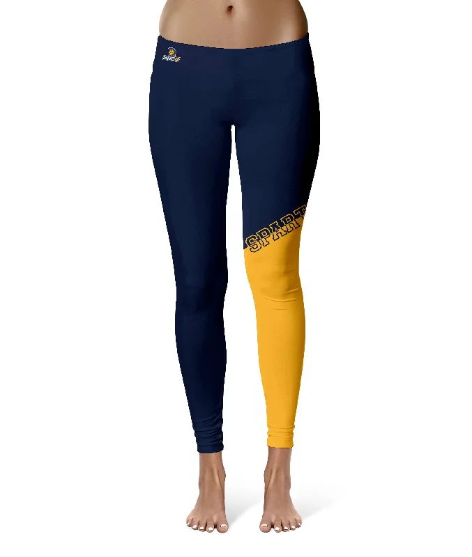 UNC Greensboro Spartans UNCG Game Day Leg Color Block Blue Gold Yoga Leggings for Women by Vive La Fete Fashionable Plus-Size Activewear