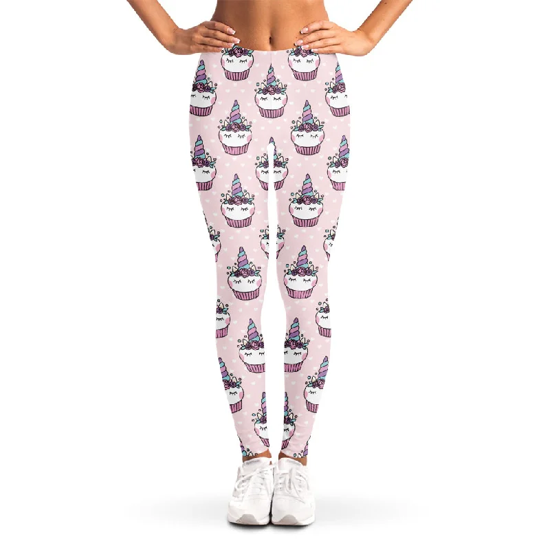 Unicorn Cupcake Pattern Print Women's Leggings Trendy Side-Pocket Leggings