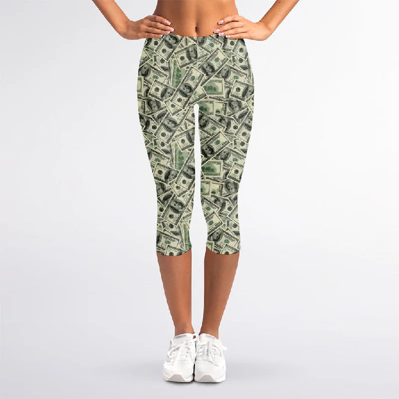 US Dollar Print Women's Capri Leggings Stylish Colorful Activewear Leggings