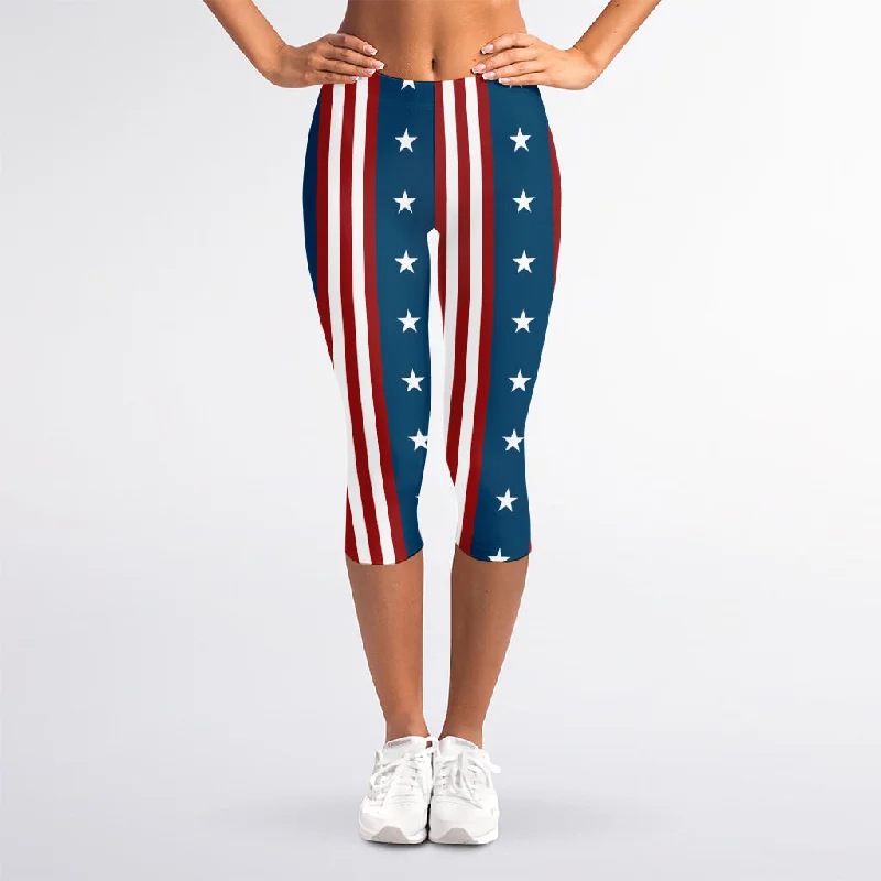 USA Independence Day Pattern Print Women's Capri Leggings Trendy Flared Leggings