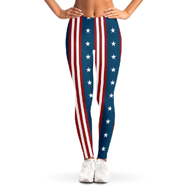 USA Independence Day Pattern Print Women's Leggings Stylish Faux Leather Leggings