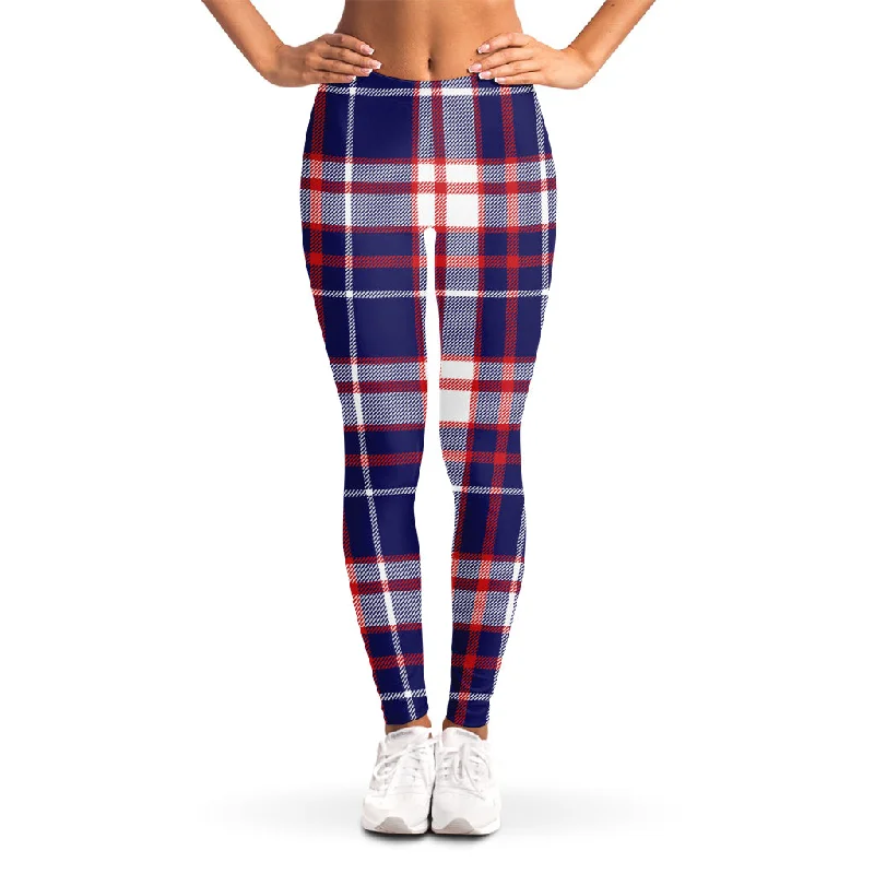 USA Patriotic Plaid Print Women's Leggings Fashionable High-Rise Leggings