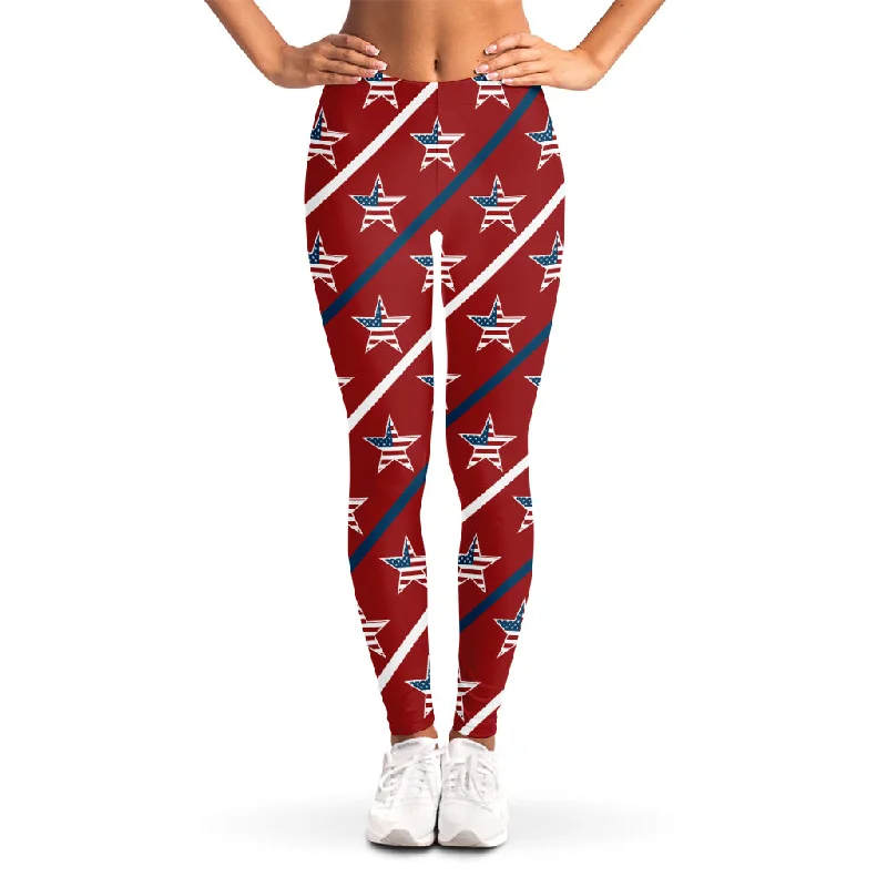 USA Patriotic Star Pattern Print Women's Leggings Trendy Tie-Dye Leggings