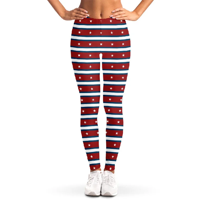 USA Striped Pattern Print Women's Leggings Trendy Mesh Leggings