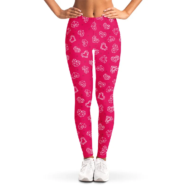 Valentine's Day Geometric Heart Print Women's Leggings Trendy Full-Length Leggings