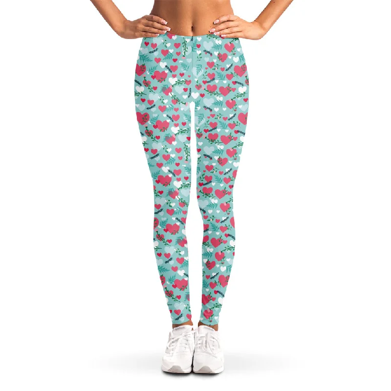 Valentine's Day Heart And Flower Print Women's Leggings Stylish Printed Sport Leggings