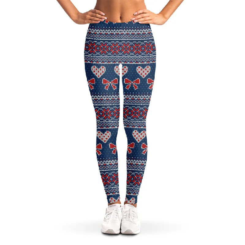 Valentine's Day Knitted Pattern Print Women's Leggings Stylish Printed Stretch Leggings