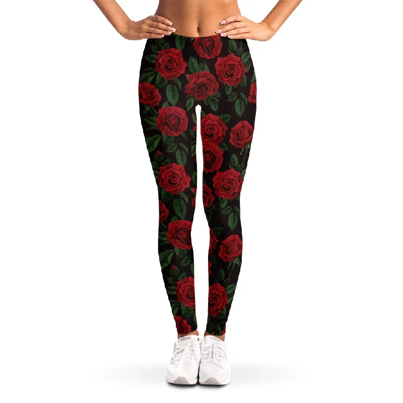 Valentine's Day Rose Pattern Print Women's Leggings Trendy Activewear Leggings