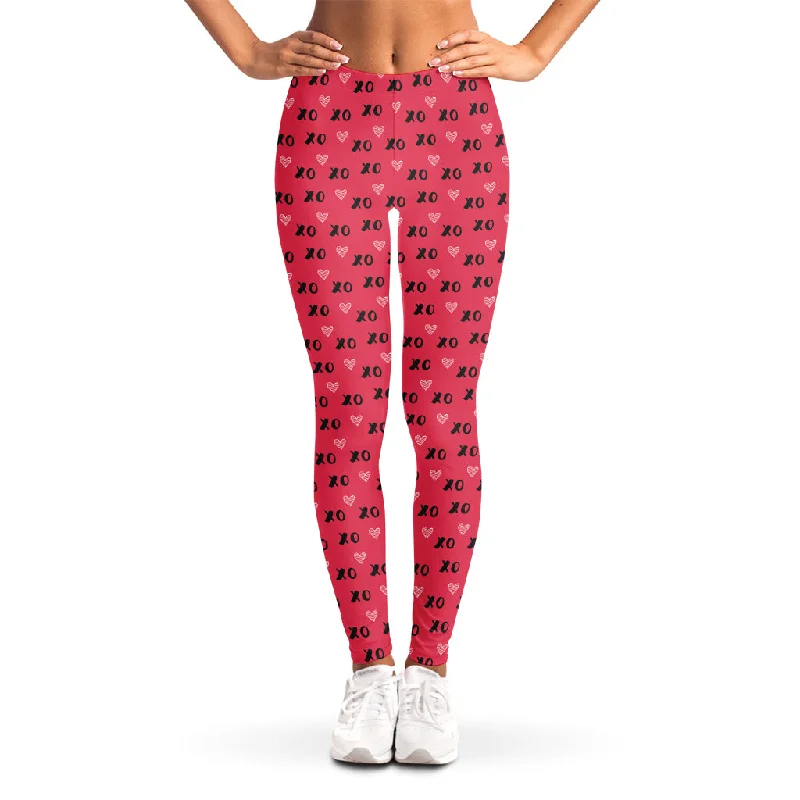 Valentine's Day XOXO Pattern Print Women's Leggings Comfortable Fleece-Lined Leggings