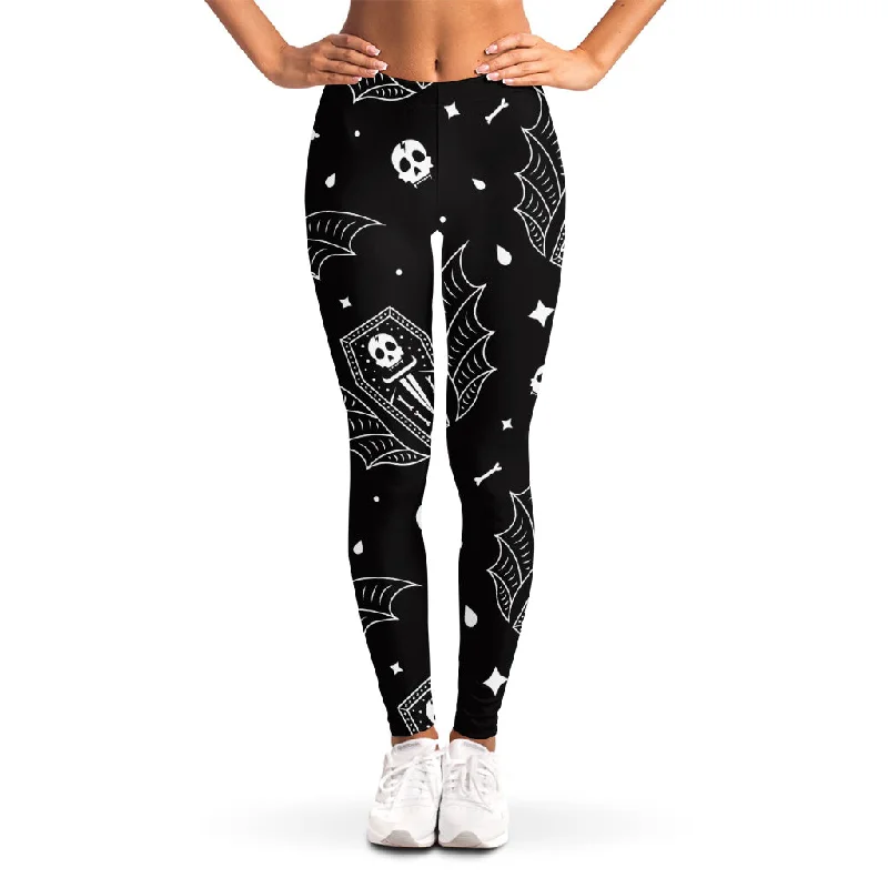 Vampire Coffin Pattern Print Women's Leggings Trendy Patterned Leggings