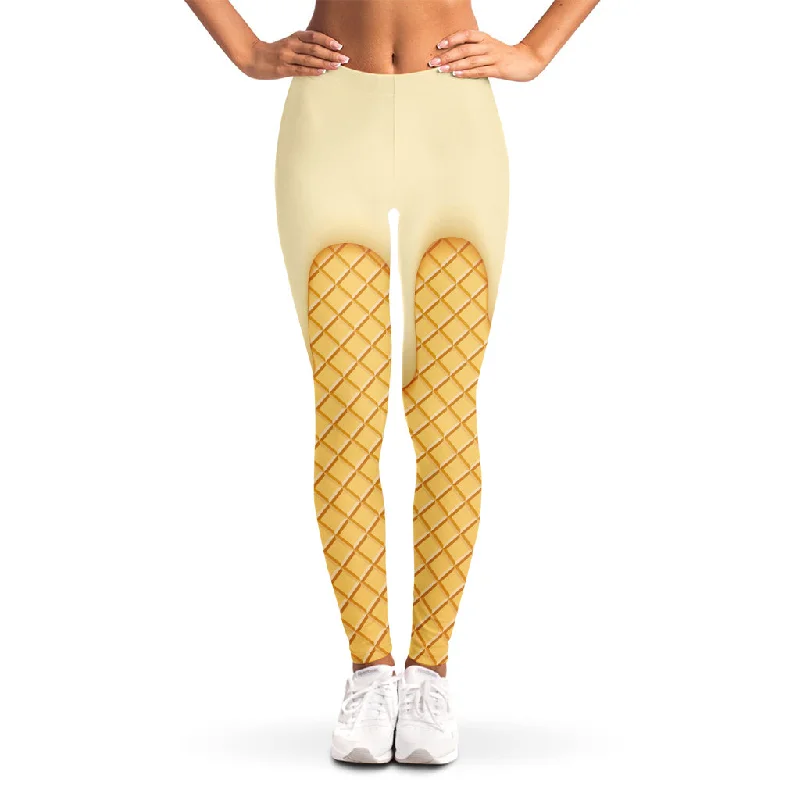 Vanilla Ice Cream Melted Print Women's Leggings Cozy Mid-Rise Workout Leggings